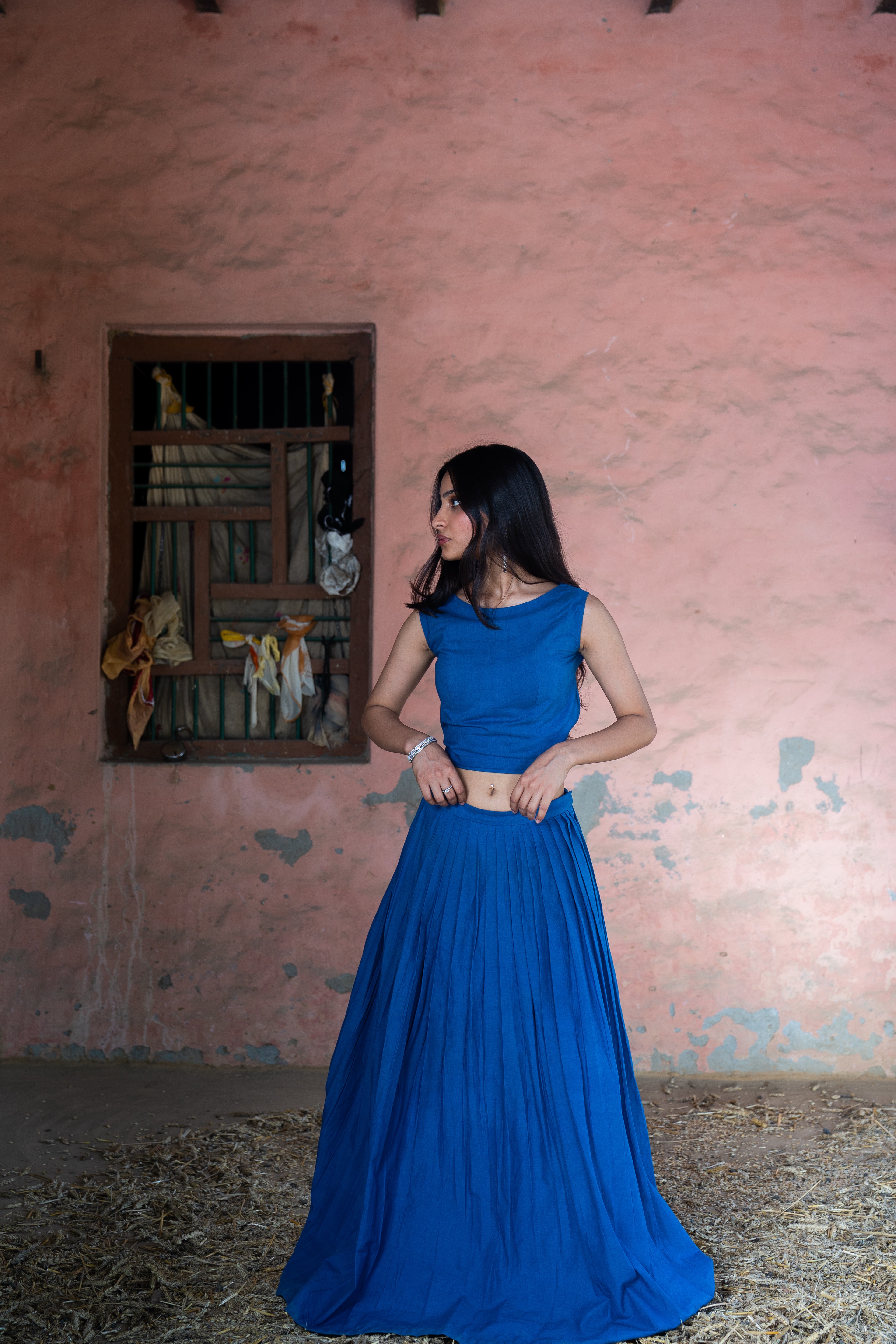 Blue Pleated Skirt