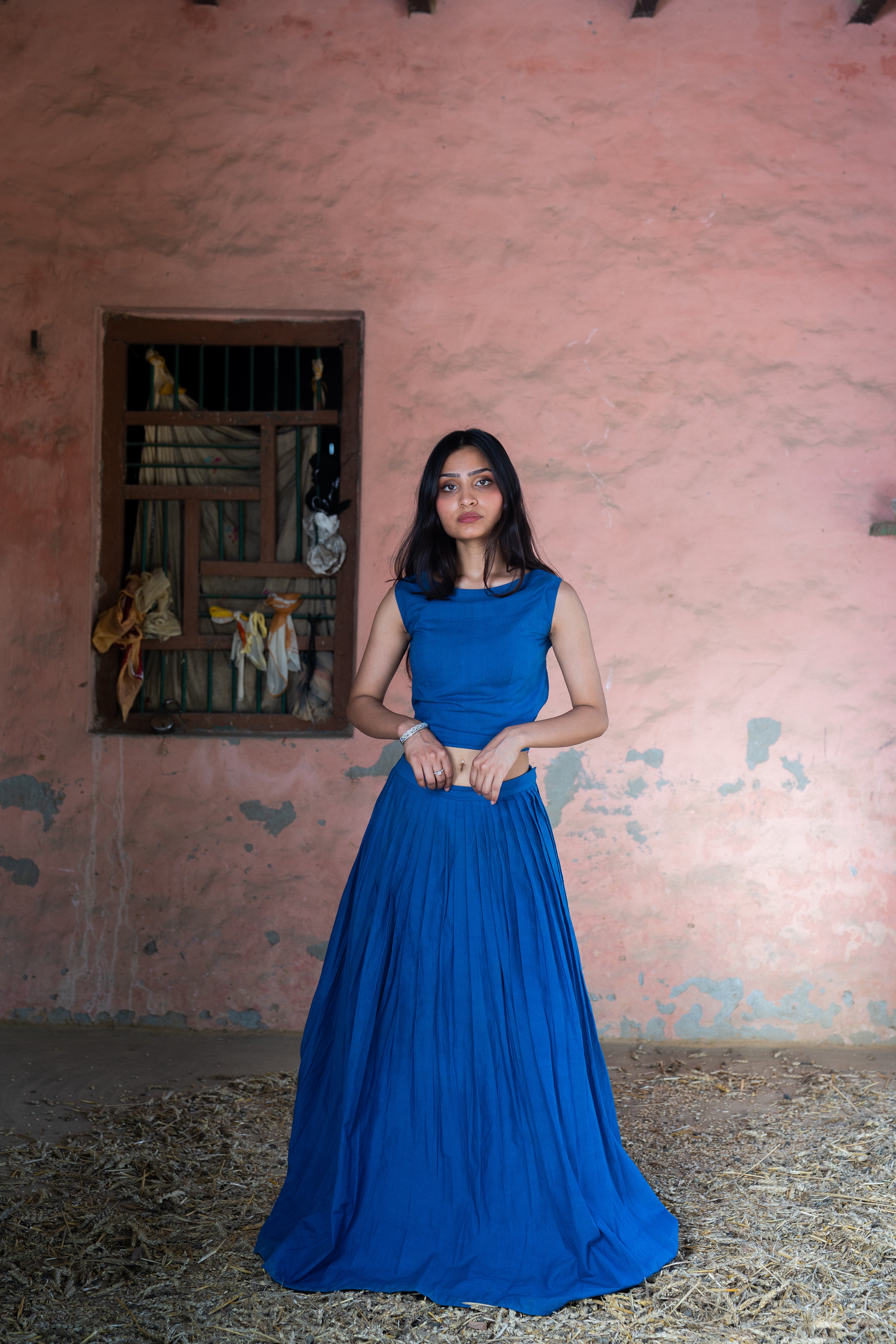 Blue Pleated Skirt