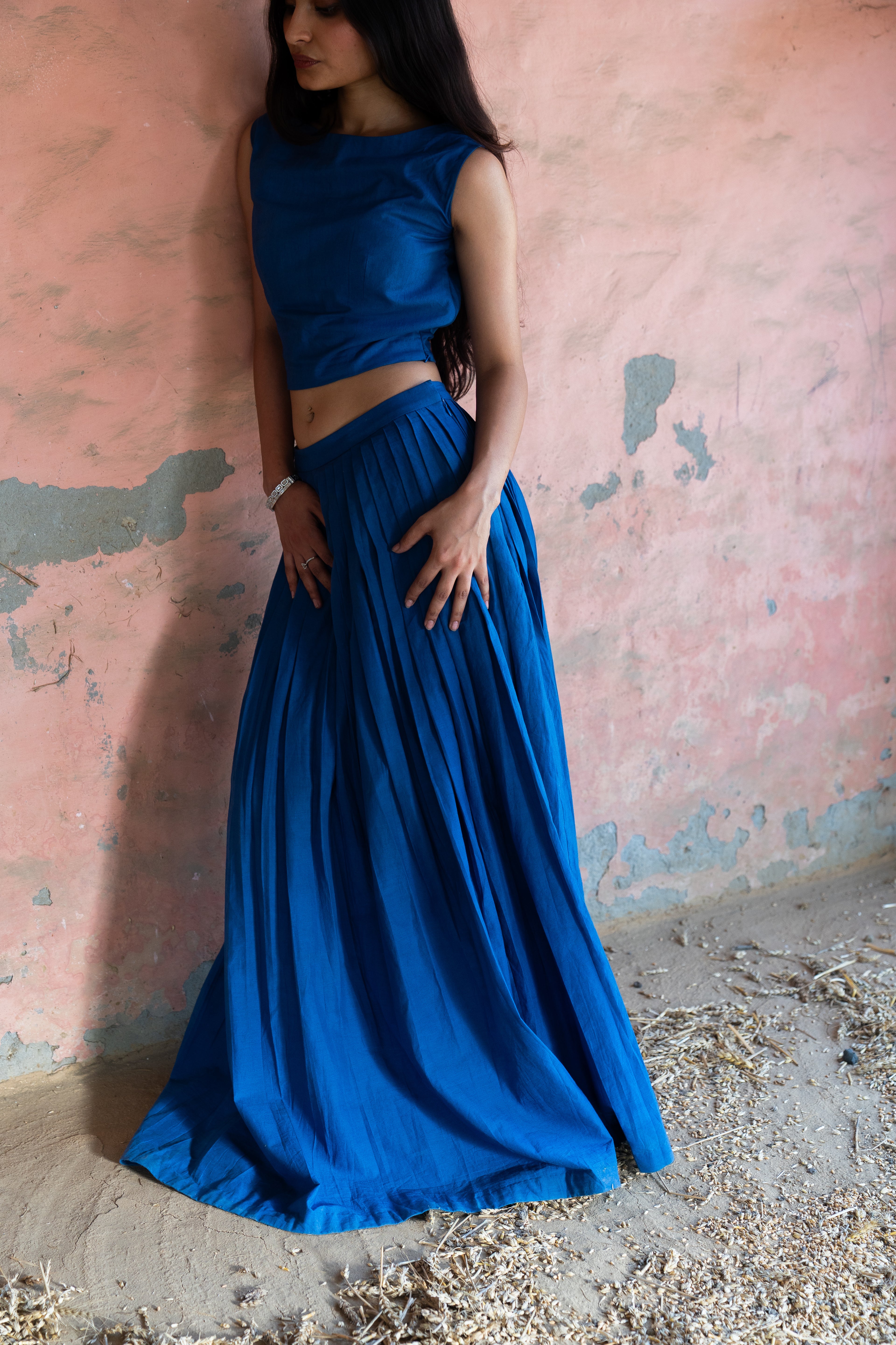 Blue Pleated Skirt