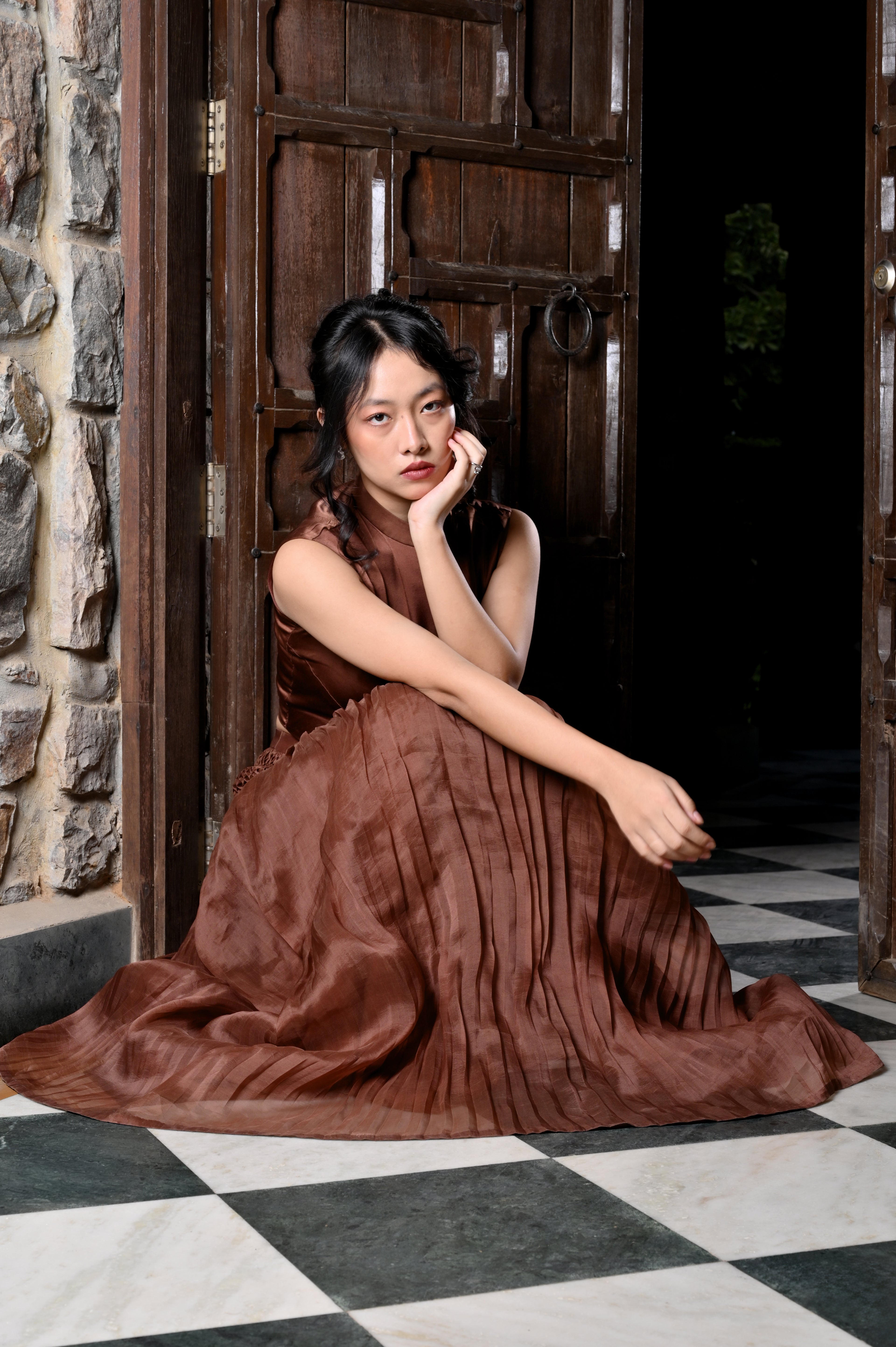 Mocha Textured Maxi Skirt