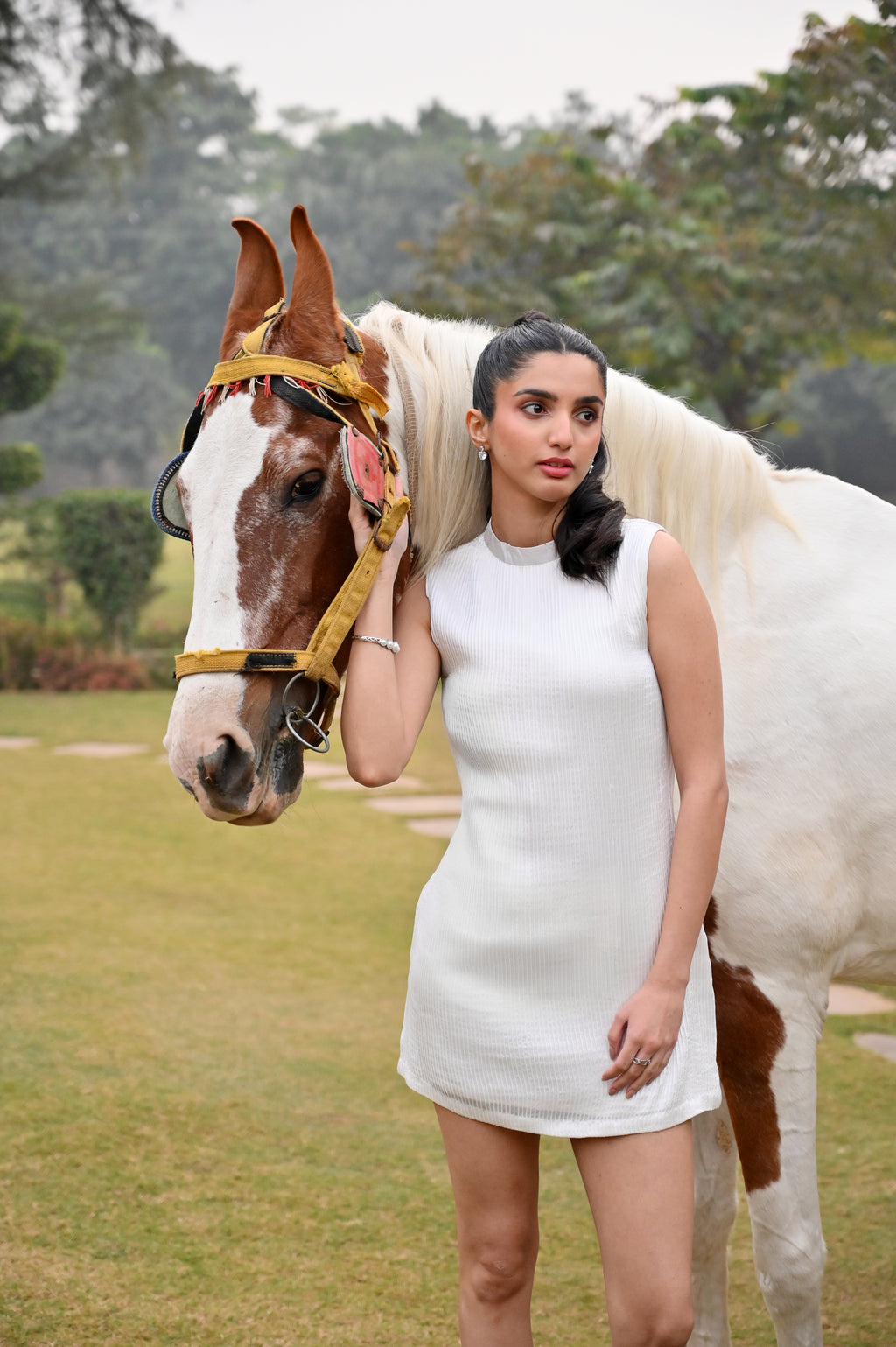 premium textured ivory mini dress minimal design