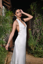 handcrafted satin halter dress premium fashion