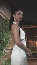 satin halter column gown luxury womenswear malang studios